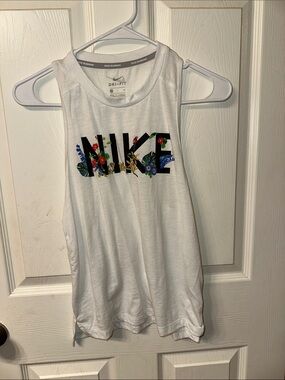 Nike White Tank Top with Floral Logo